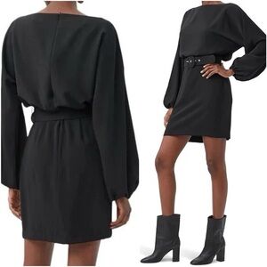 Trina Turk Black and Avory Belted long Sleeve Mini Dress with Belt Size 8 NWT